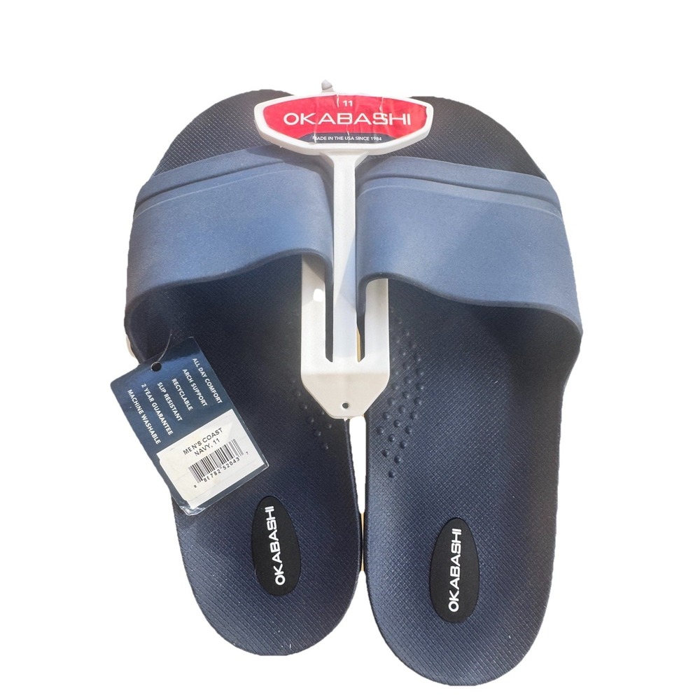 Okabashi Men's Coast Slide Sandals Navy 11 Arch‎ Support Machine Washable  USA
